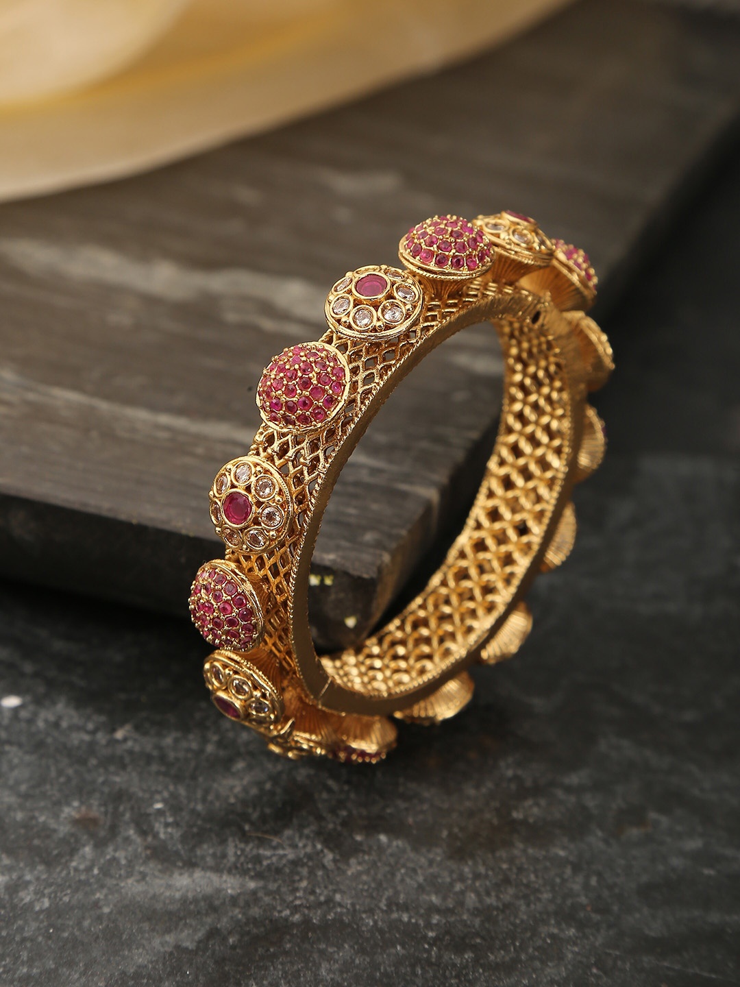 

Amoliconcepts Gold-Plated Artificial Stone And Beads Studded Bangles