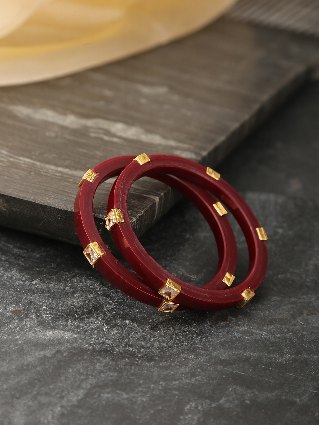 

Amoliconcepts Set Of 2 Artificial Stone-Studded Bangles, Maroon