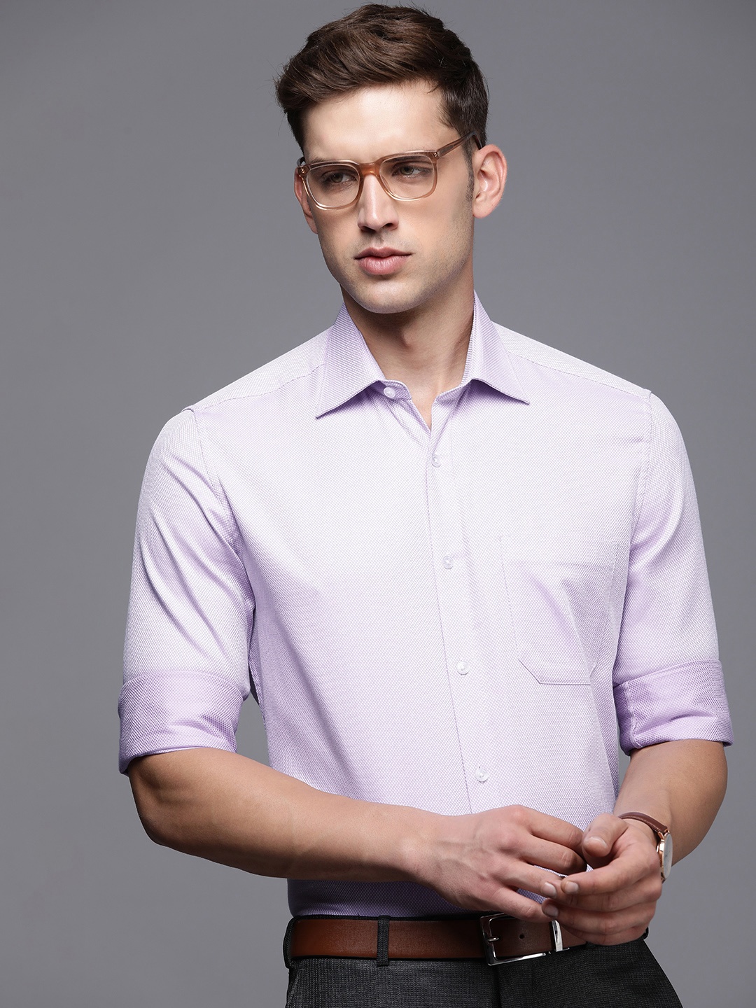 

Louis Philippe Pure Cotton Self Design Slim Fit Formal Shirt, Lavender