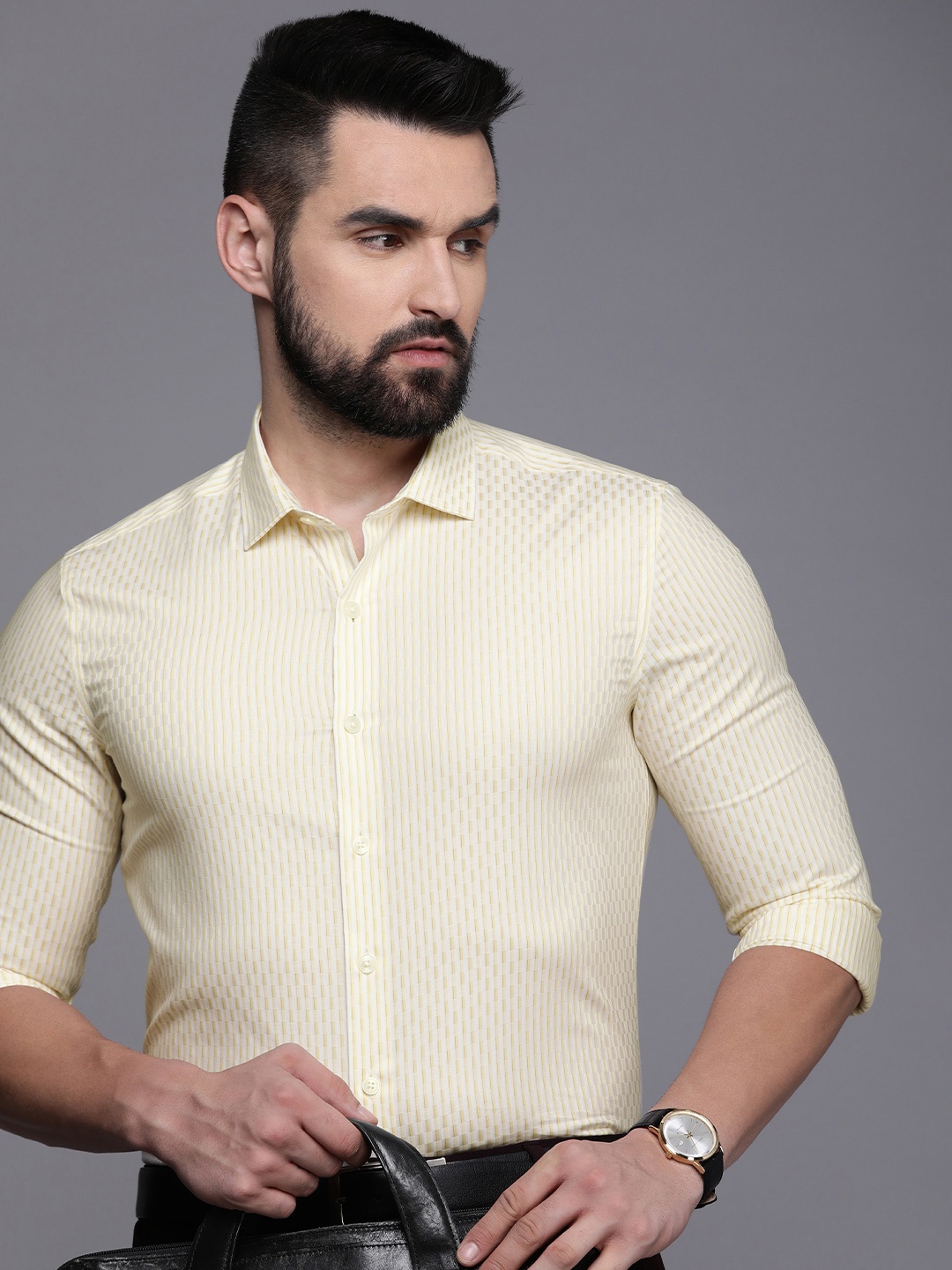 

Louis Philippe Super Slim Fit Checked Formal Shirt, Yellow