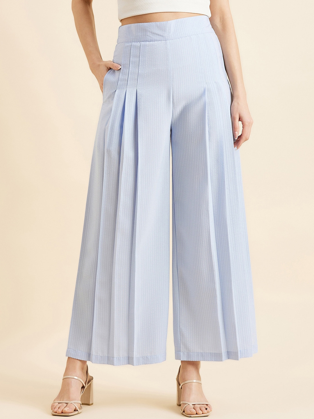 

PANIT Women Blue Pleated Trousers