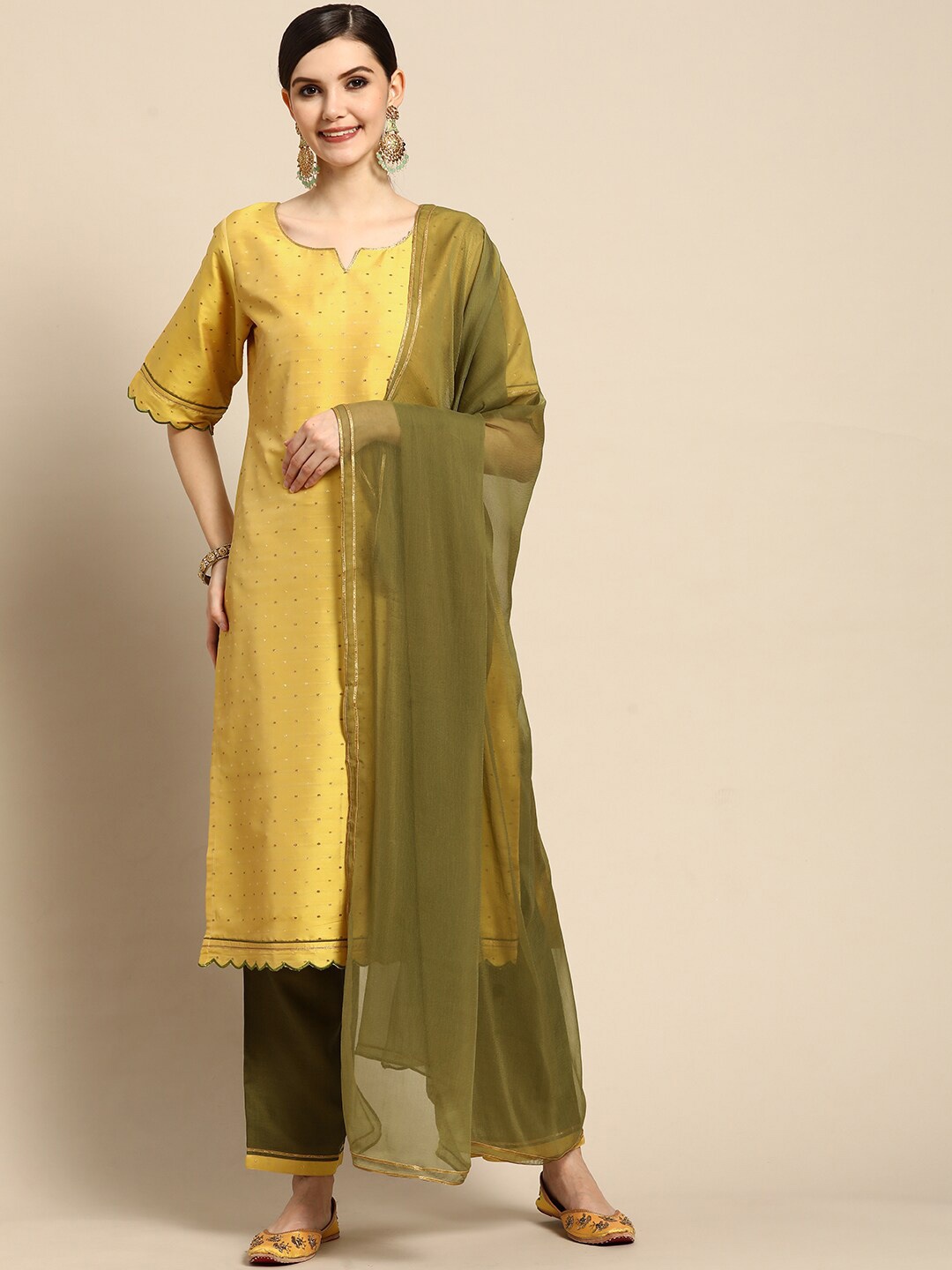 

Gerua By Libas Woven Design Gotta Patti Kurta with Trousers Dupatta, Mustard