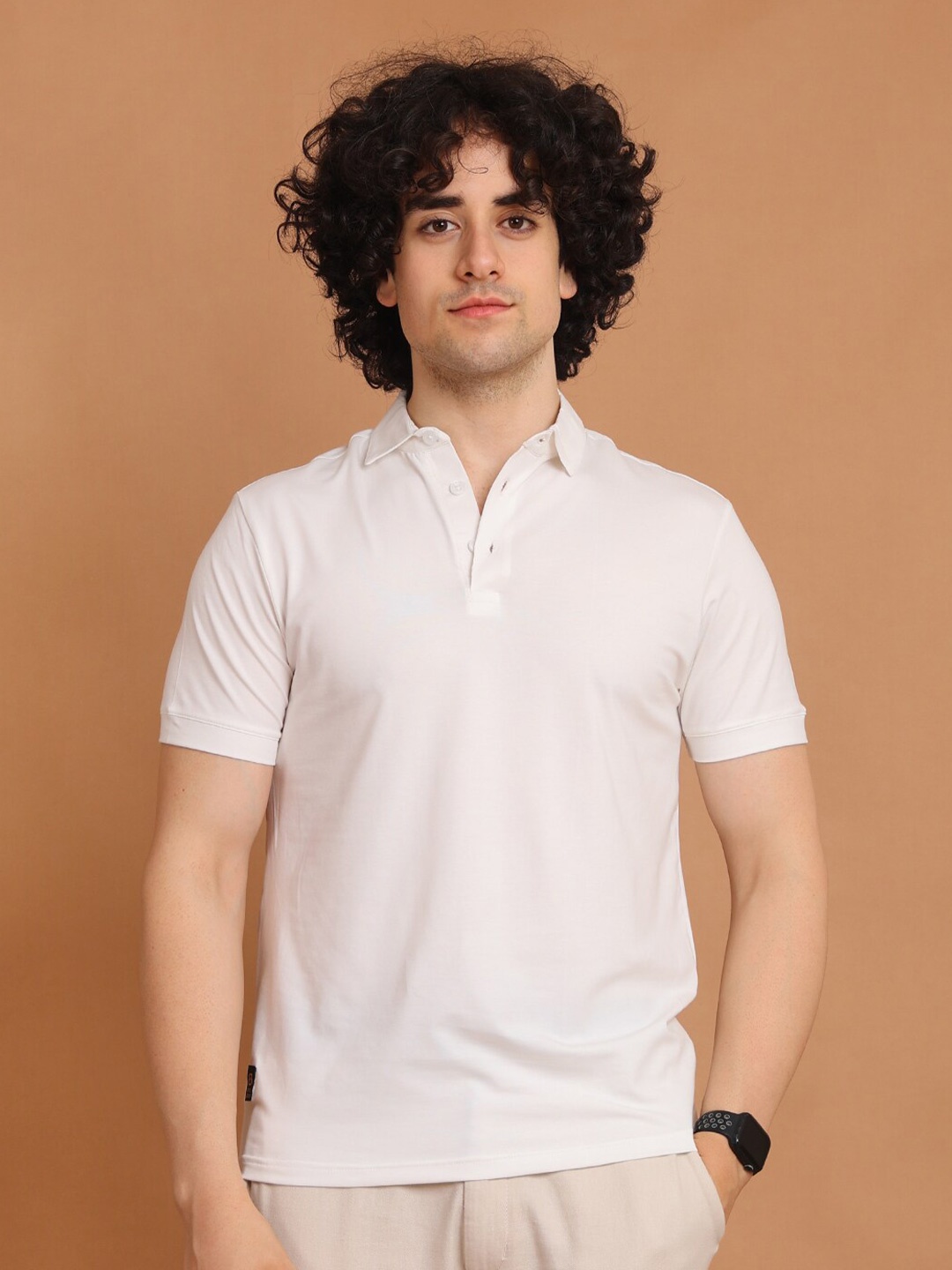 

berry blues Polo Collar Cotton T-shirt, White