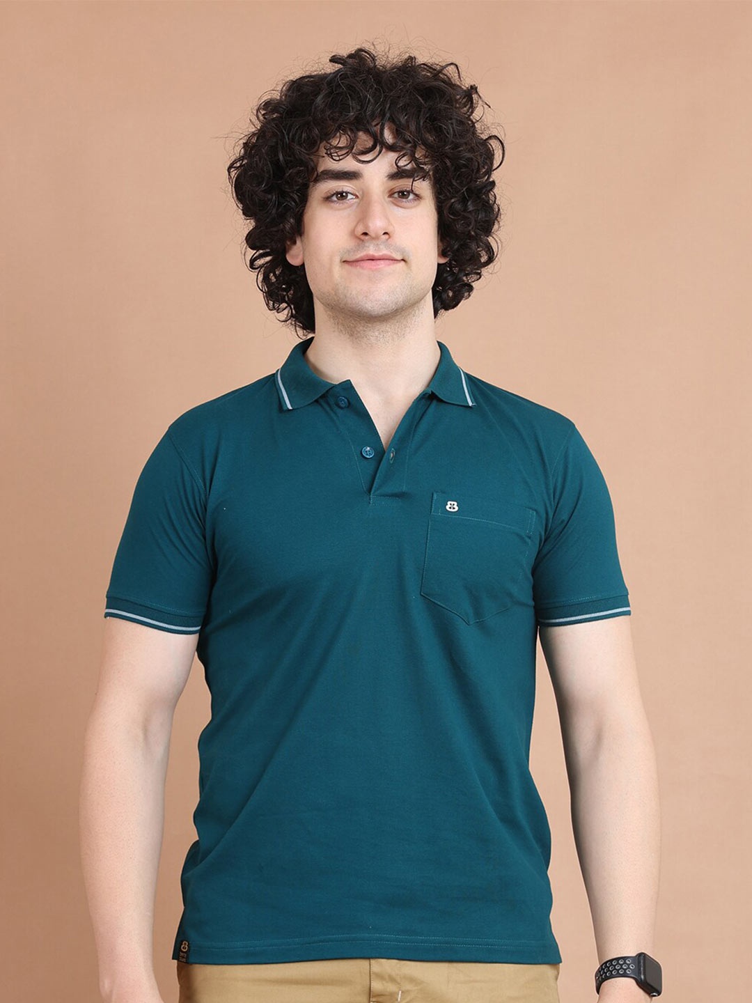 

berry blues Polo Collar Cotton T-shirt, Green