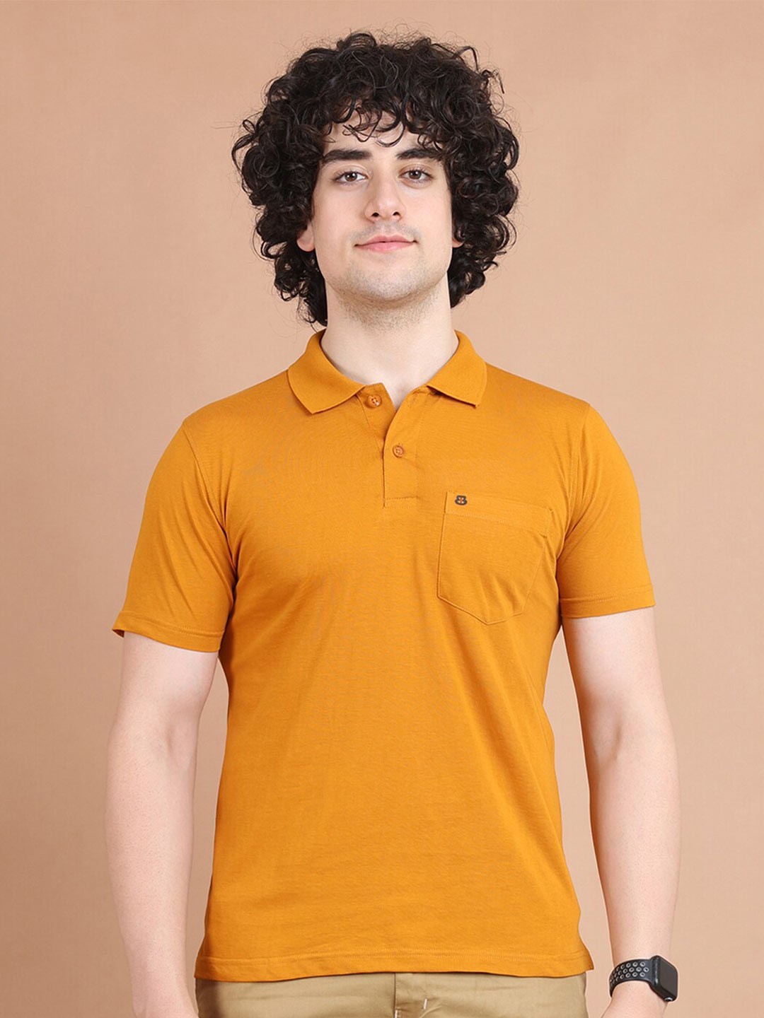 

berry blues Pique Half Sleeve Cotton Polo T-shirt, Mustard