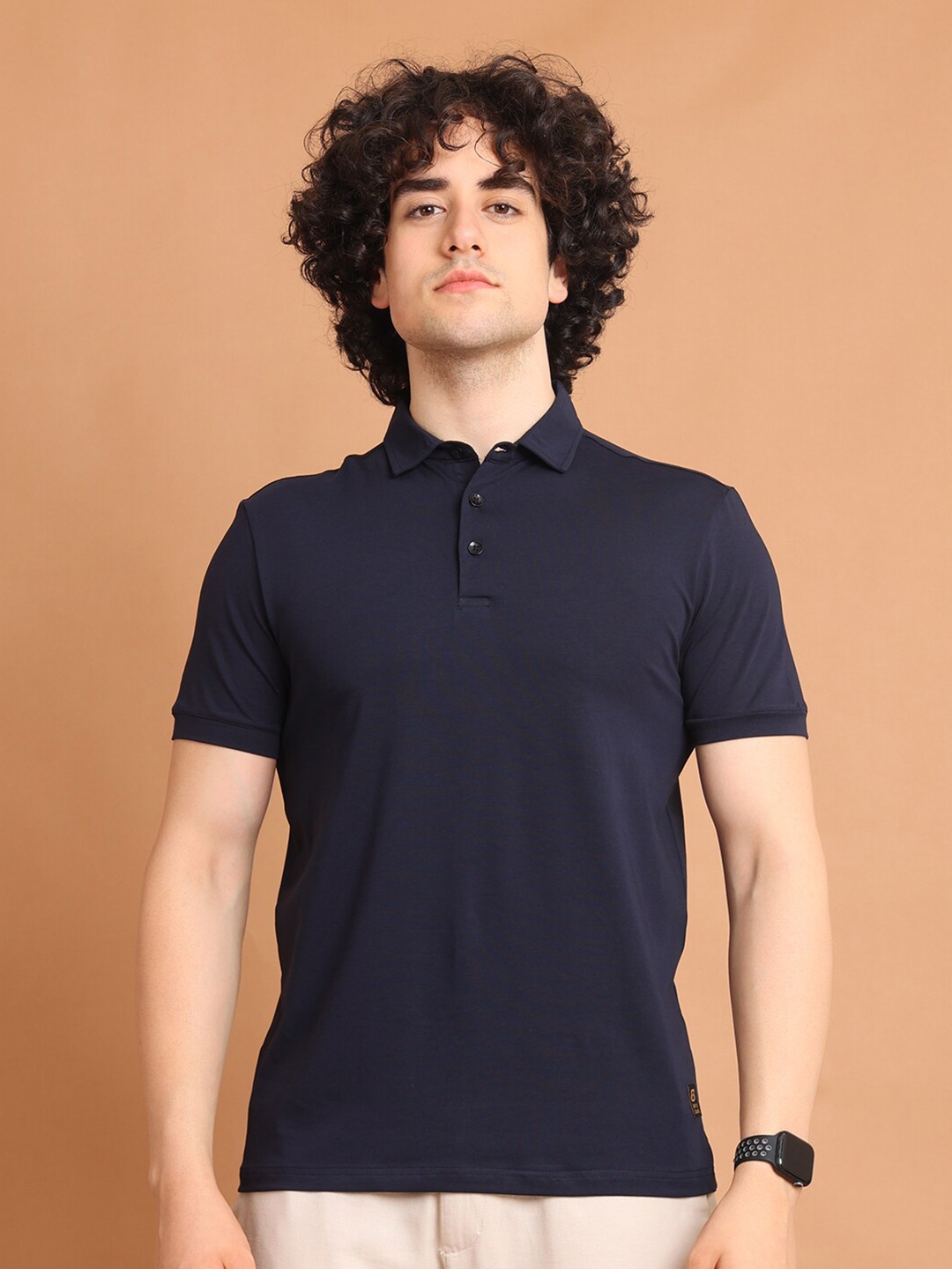 

berry blues Polo Collar Cotton T-shirt, Blue