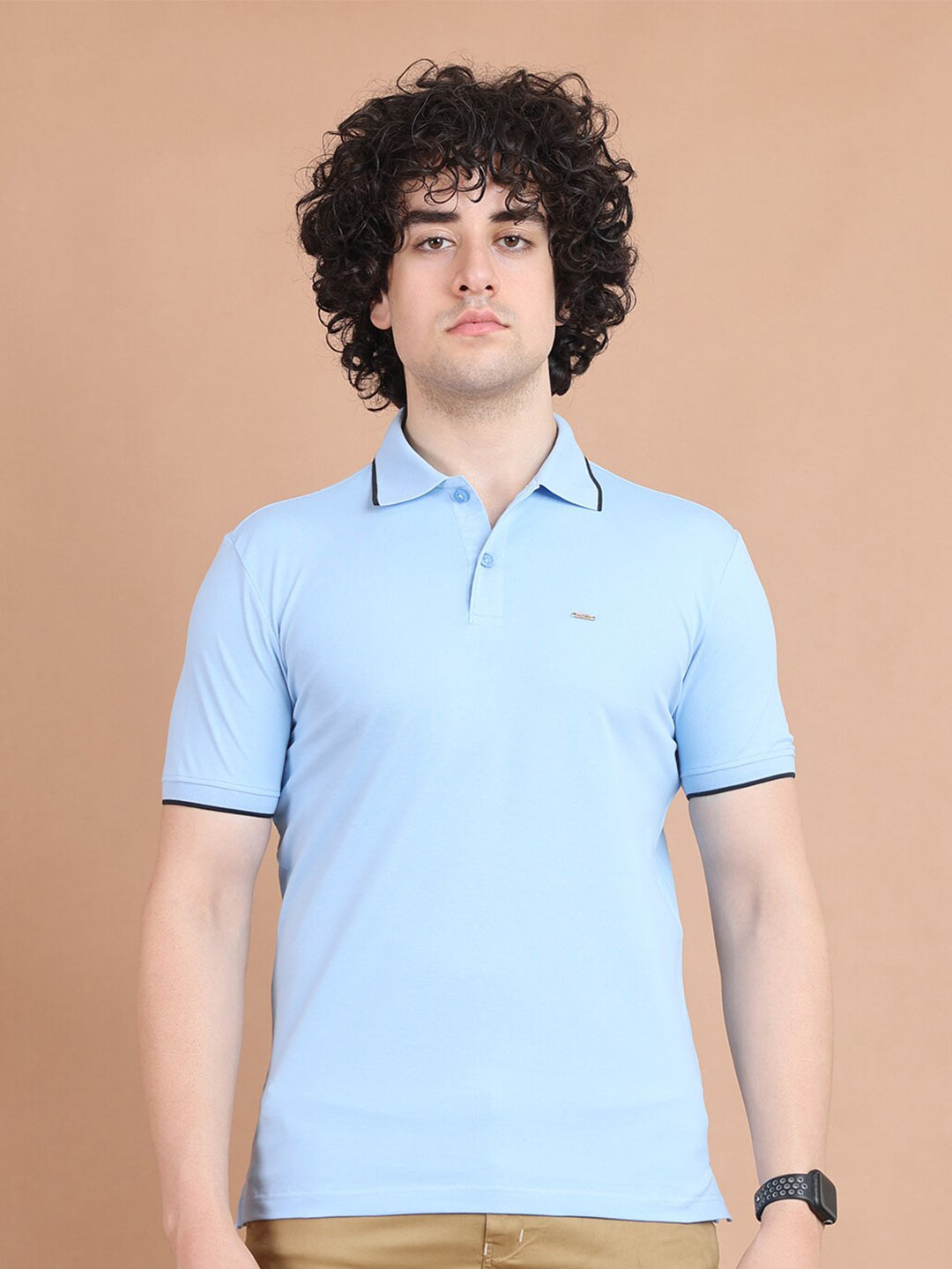 

berry blues Polo Collar Cotton T-shirt, Blue