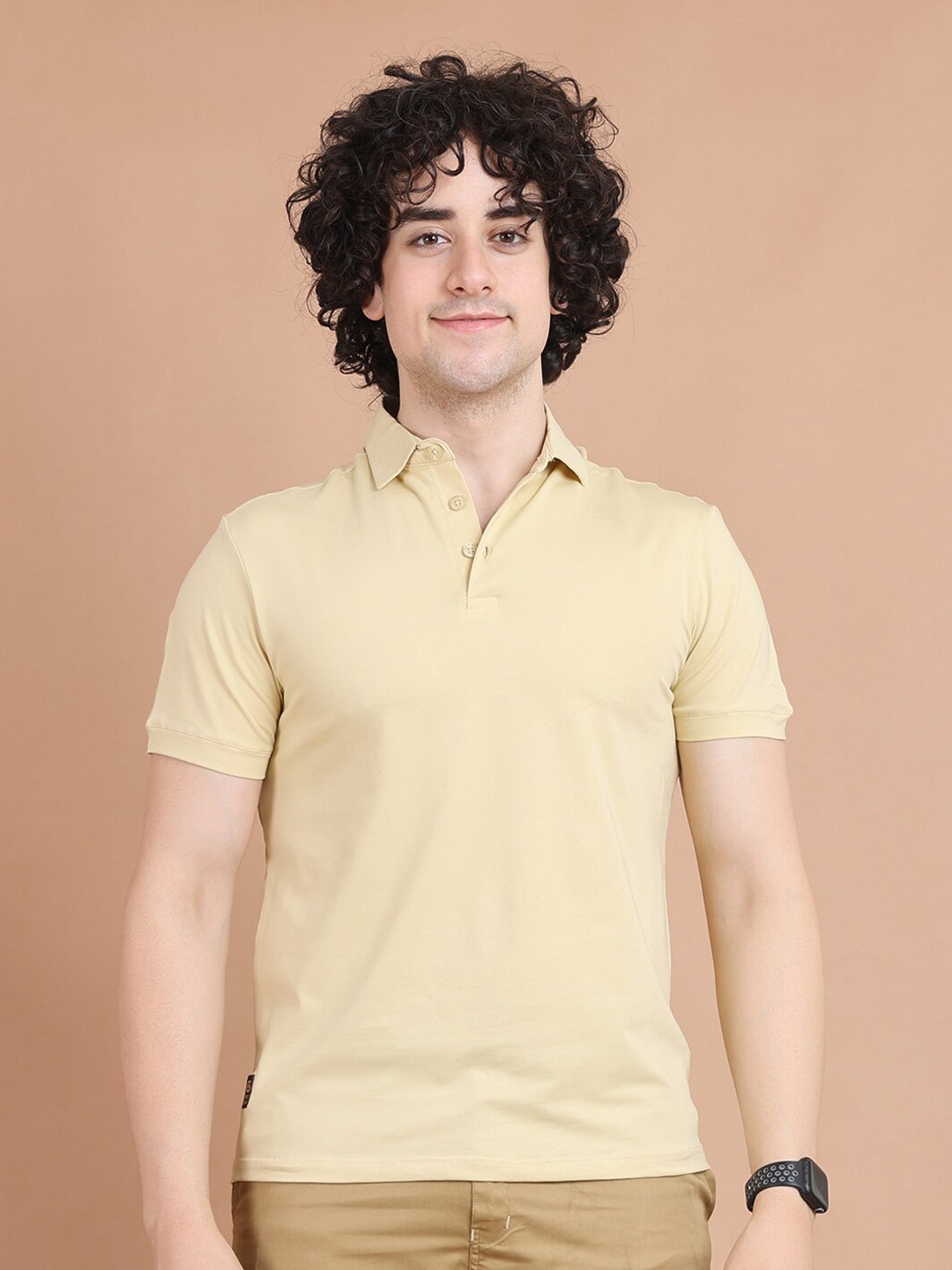 

berry blues Pique Half Sleeve Cotton Polo T-shirt, Beige