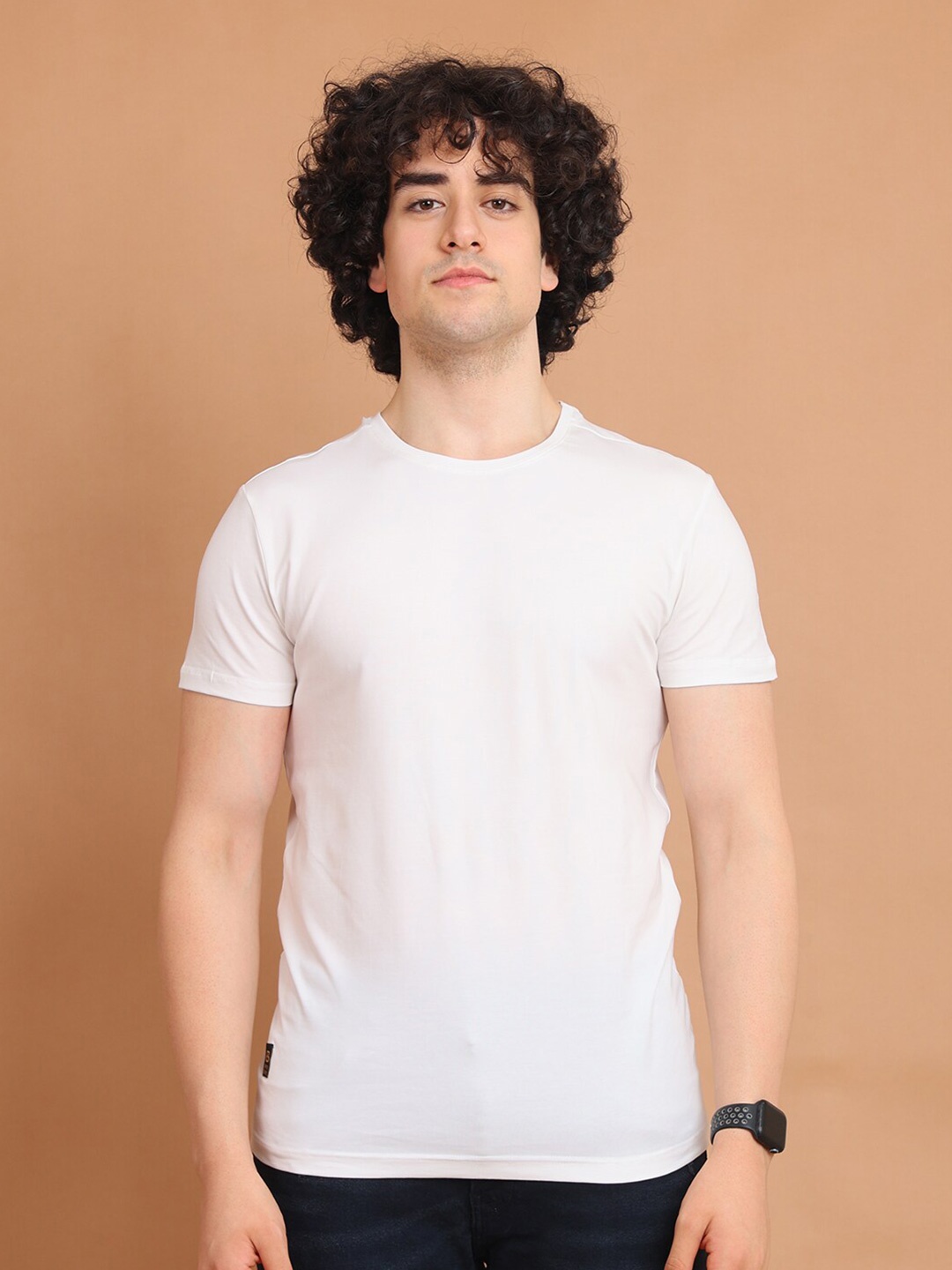 

berry blues Round Neck Cotton T-shirt, Off white