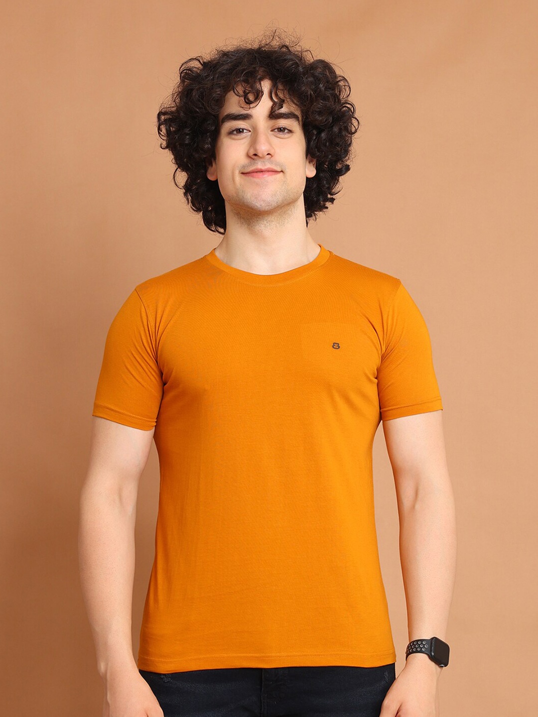 

berry blues Round Neck Short Sleeves Cotton T-shirt, Rust