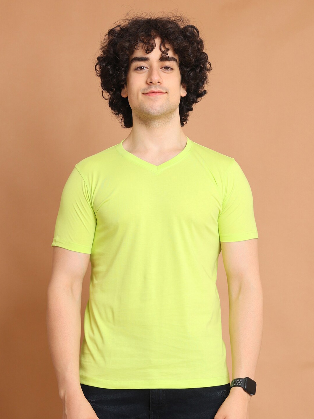 

berry blues Half Sleeve V-Neck Cotton T-shirt, Green