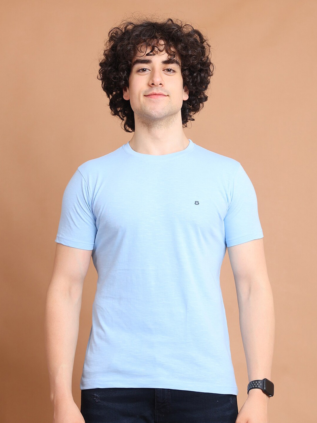 

berry blues Round Neck Half Sleeve Cotton T-shirt, Blue