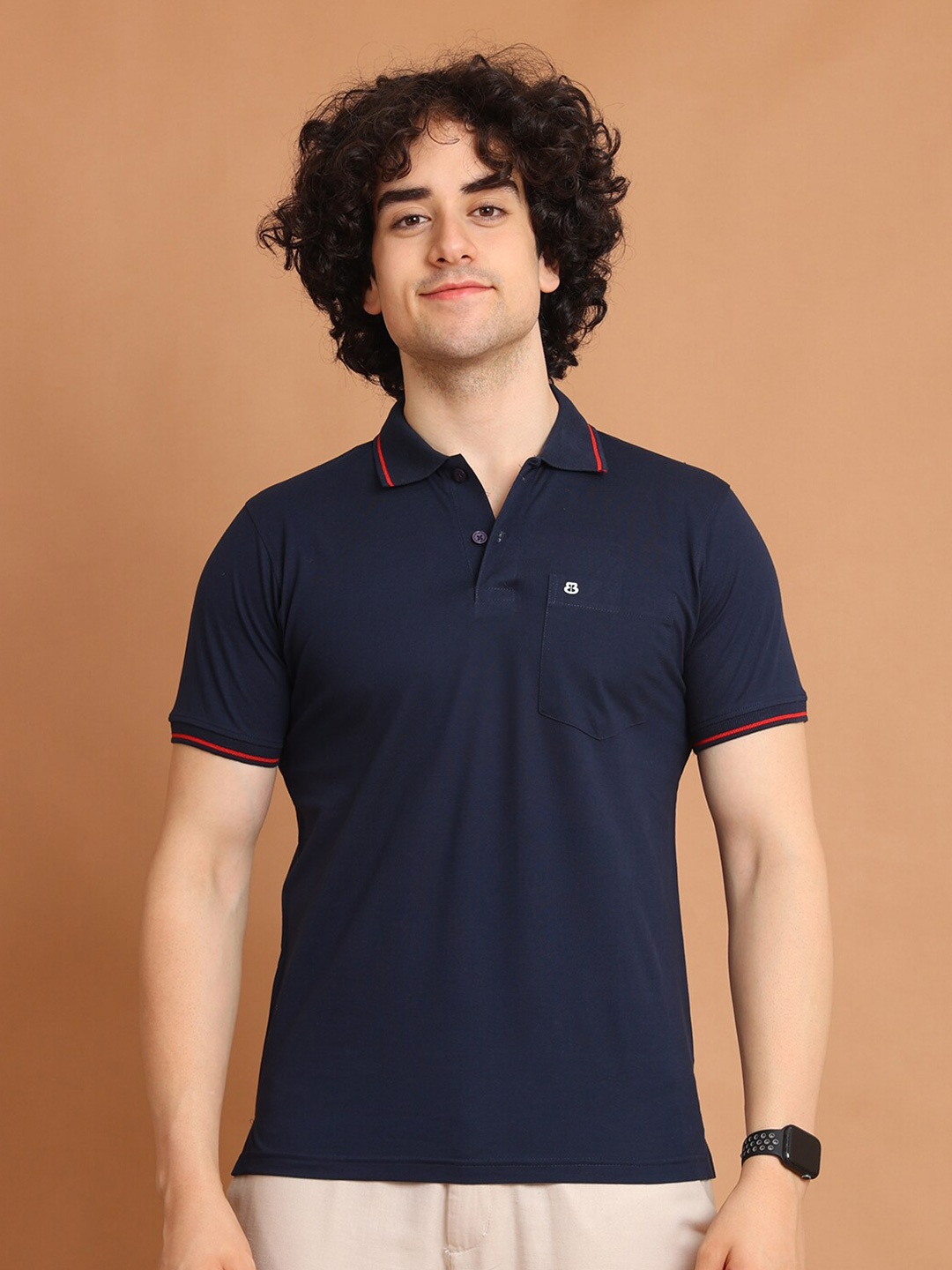 

berry blues Polo Collar Short Sleeves Cotton T-shirt, Navy blue