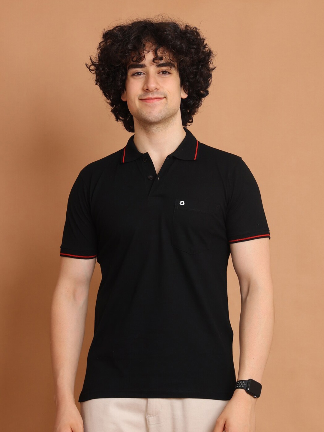 

berry blues Pique Half Sleeve Cotton Polo T-shirt, Black