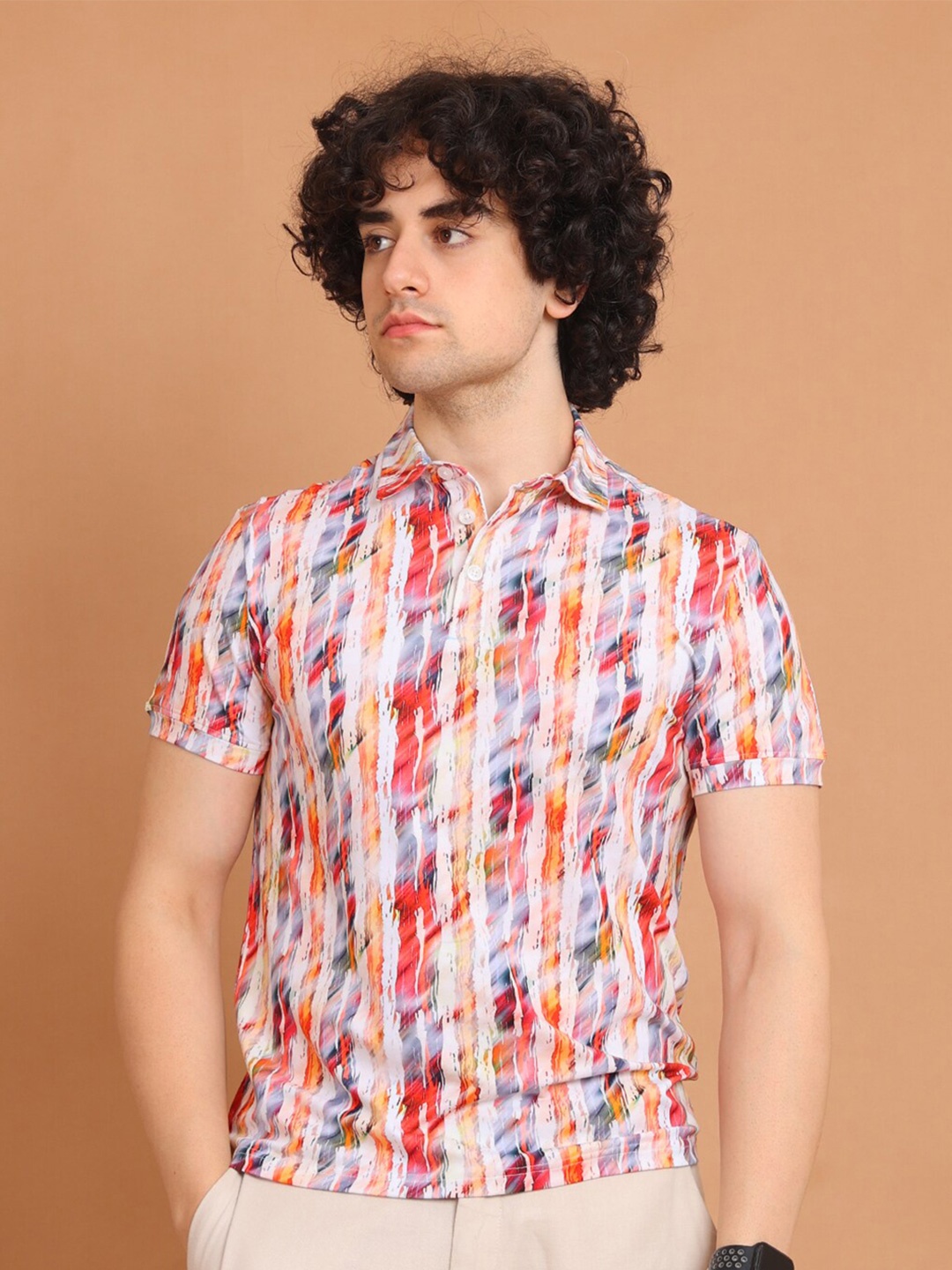

berry blues Abstract Printed Cotton Polo T-shirt, Red