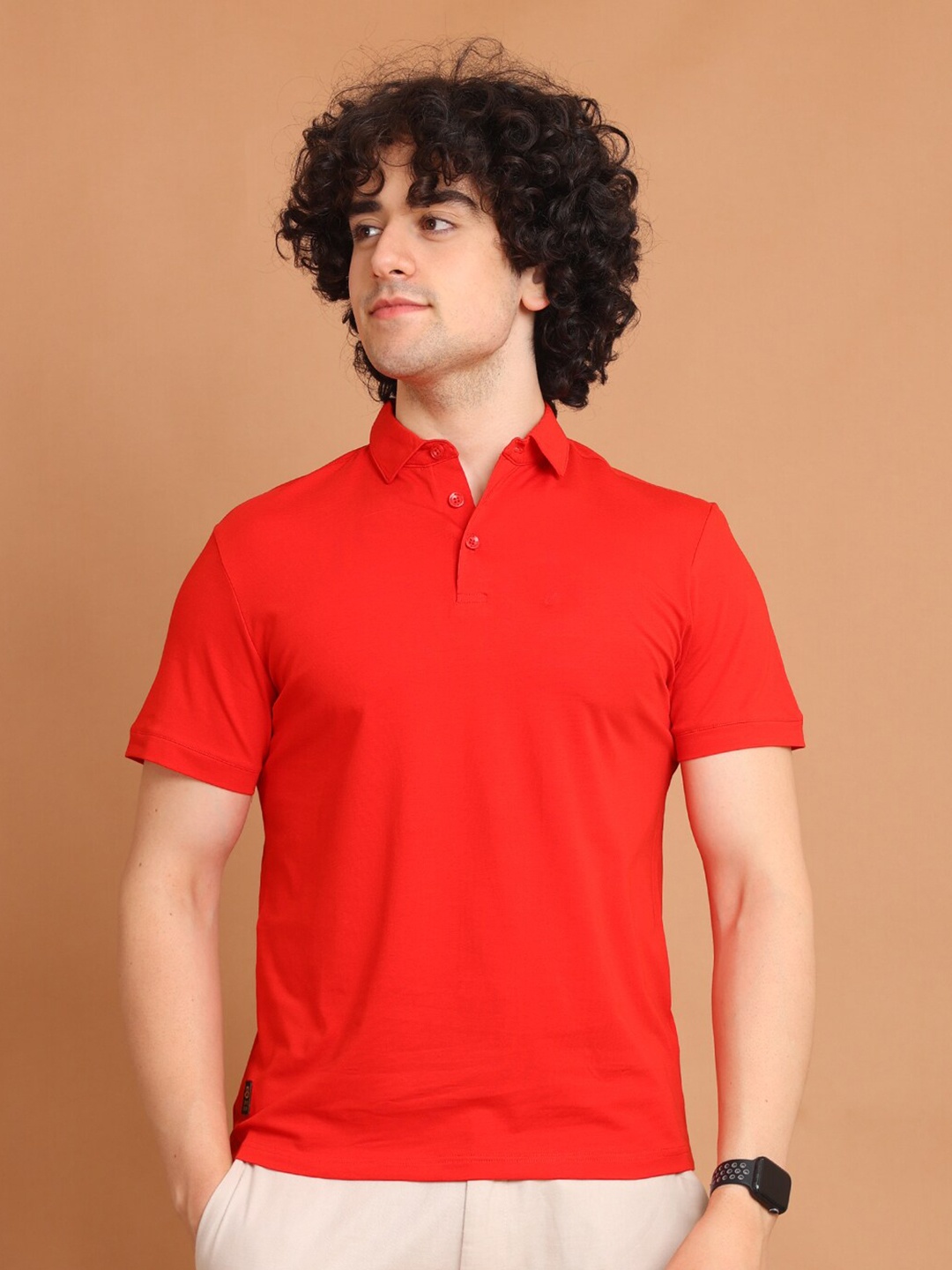 

berry blues Polo Collar Cotton T-shirt, Red