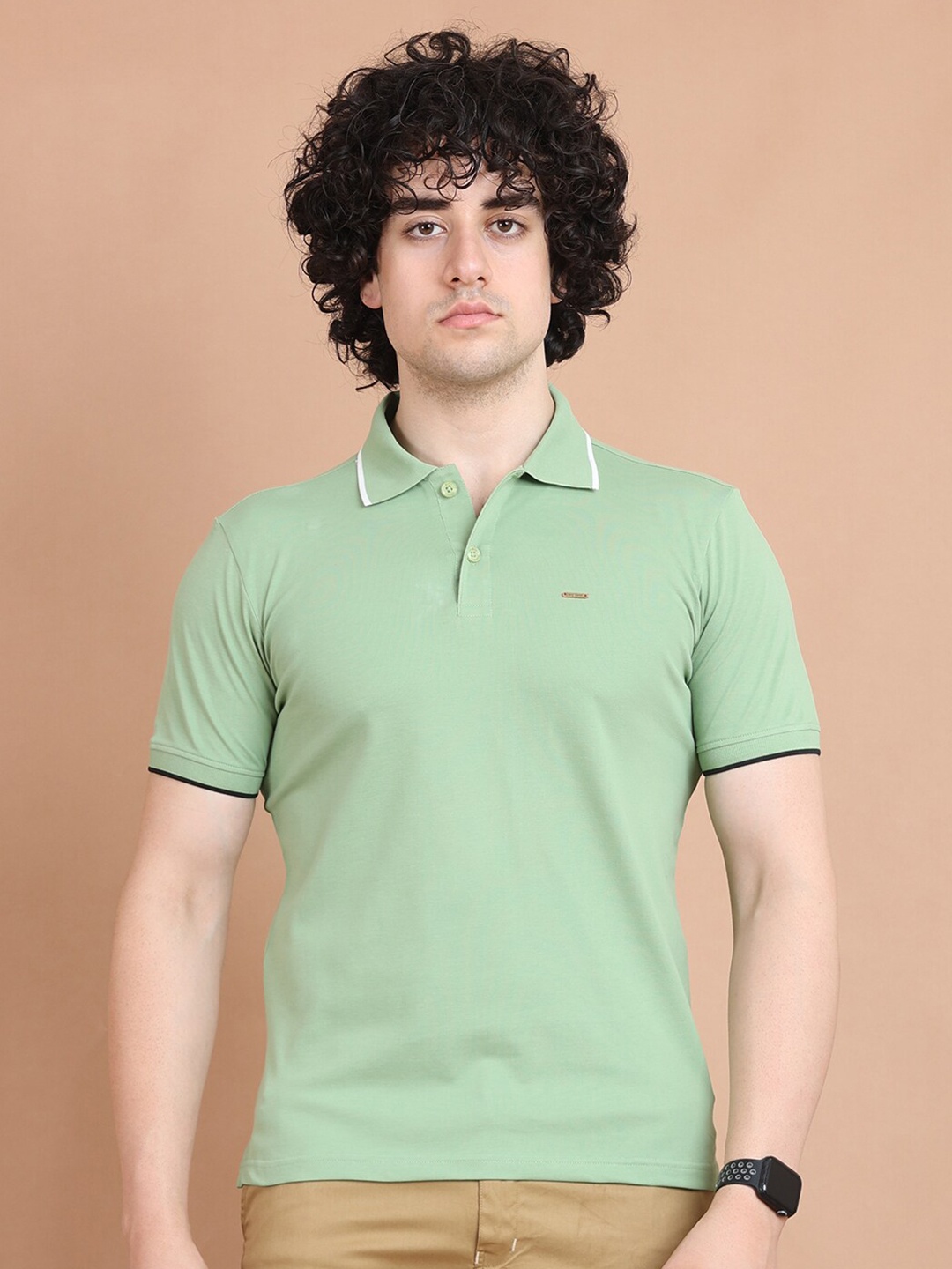 

berry blues Polo Collar Cotton T-shirt, Green