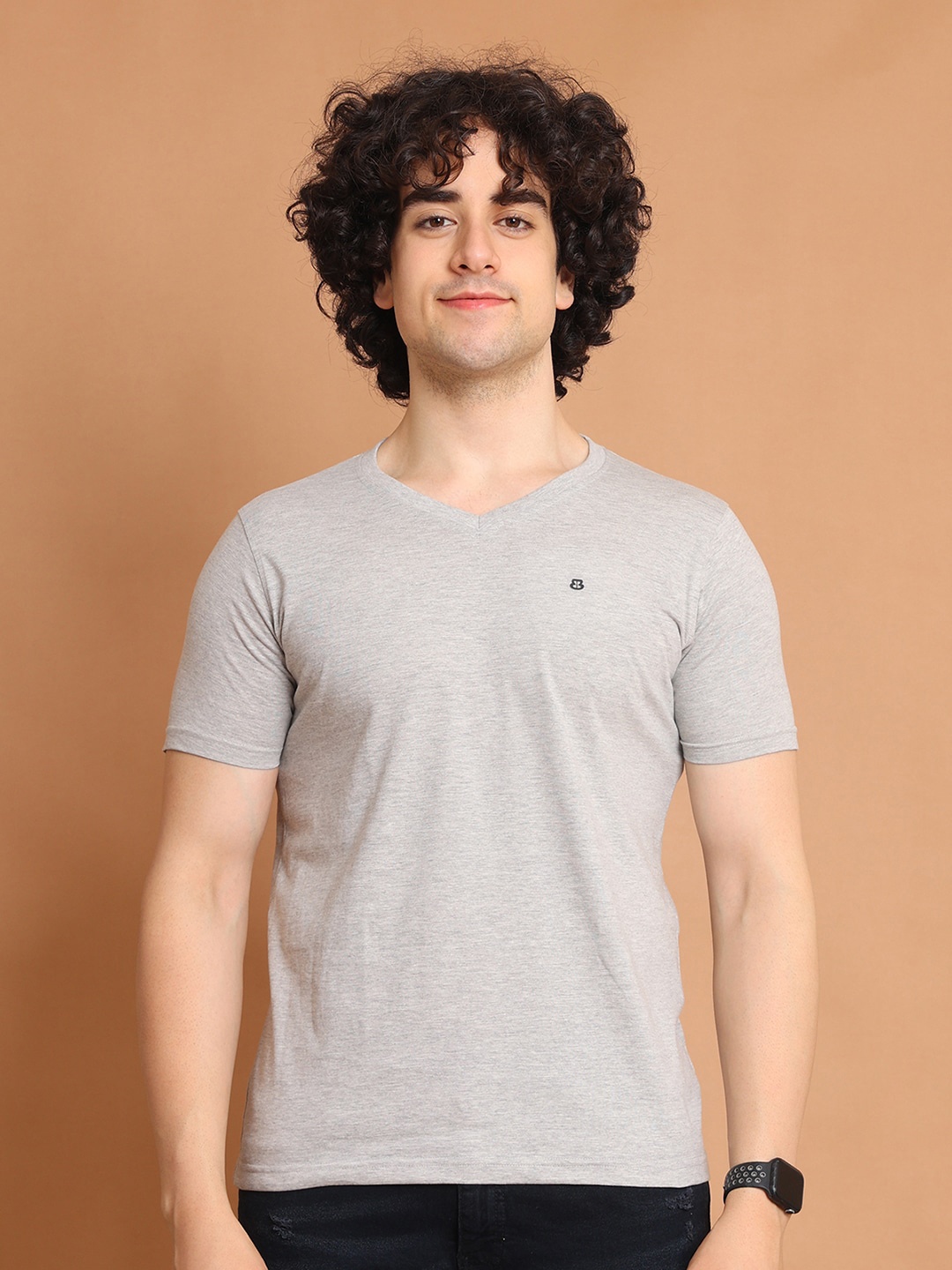 

berry blues Round Neck Cotton T-shirt, Grey