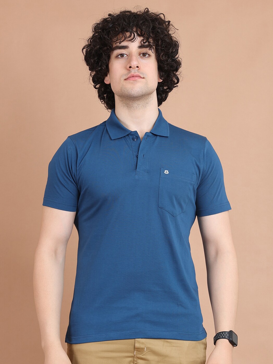 

berry blues Polo Collar Cotton T-shirt, Blue
