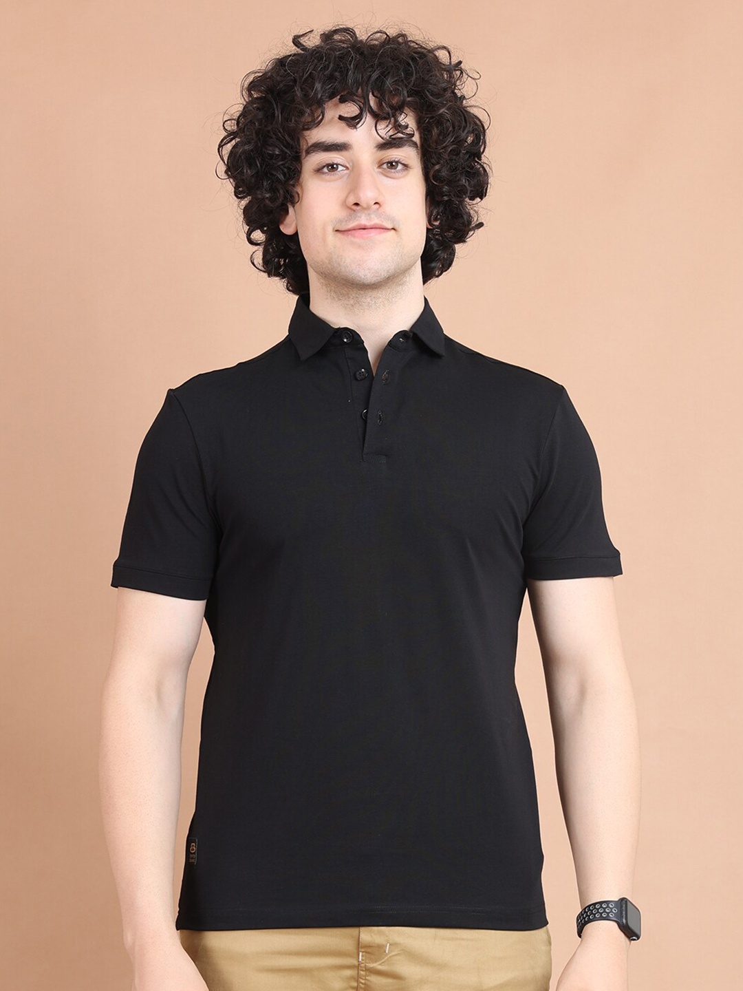 

berry blues Polo Collar Cotton T-shirt, Black