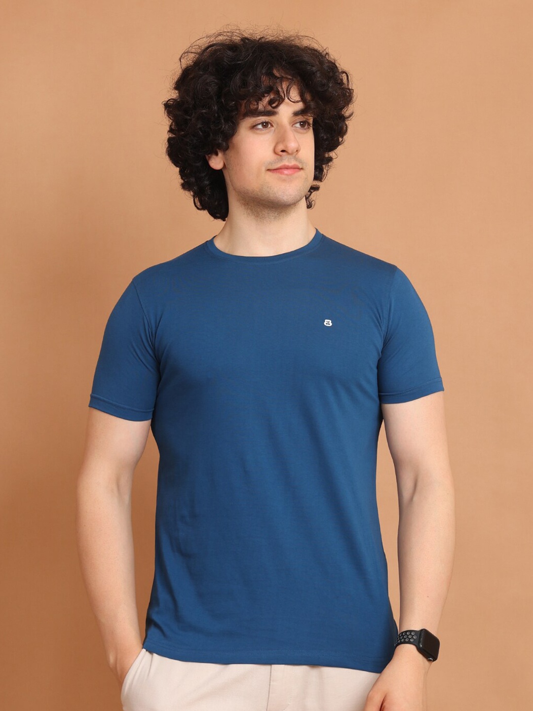

berry blues Round Neck Cotton T-shirt, Blue