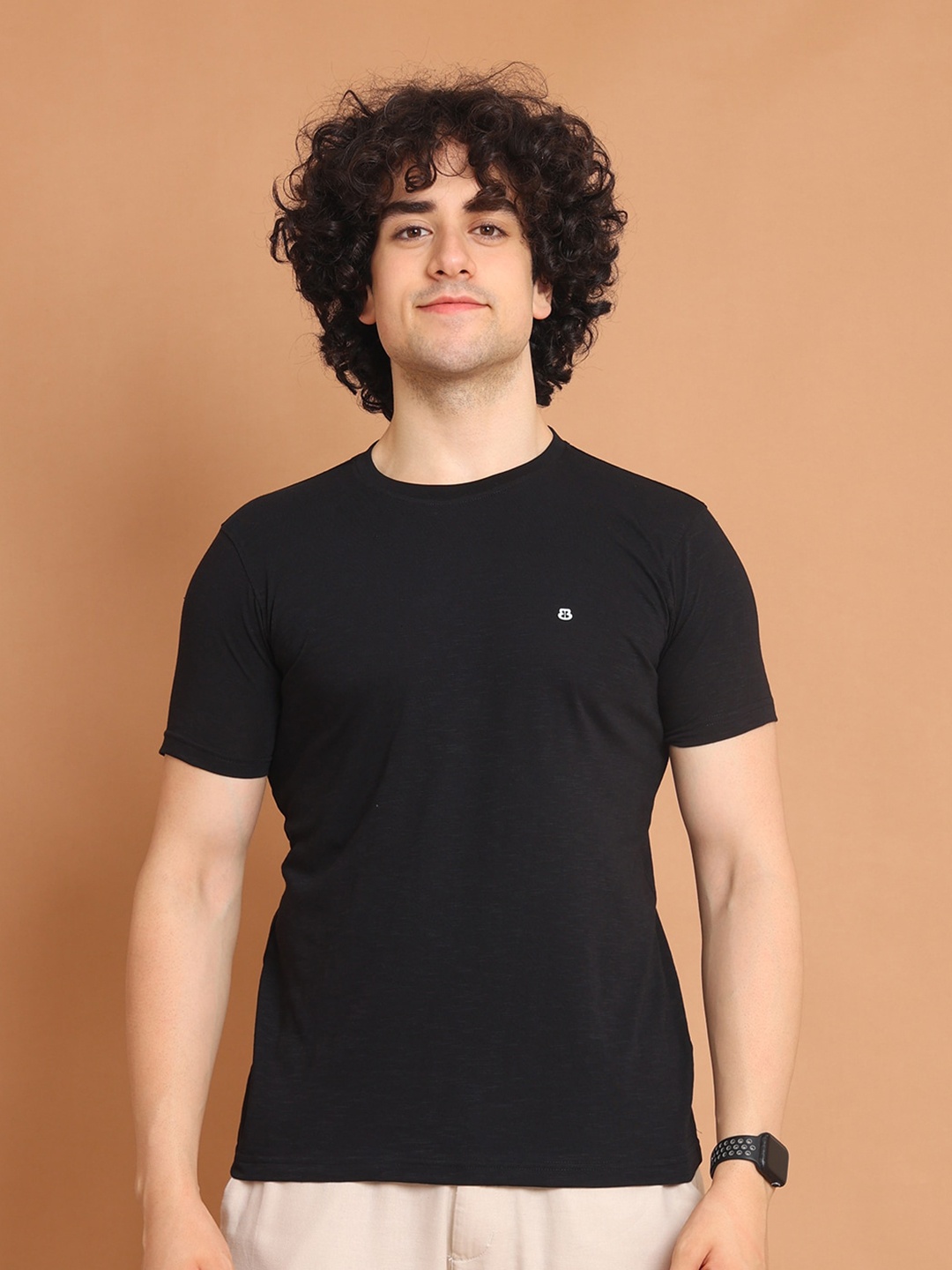 

berry blues Round Neck Half Sleeve Cotton T-shirt, Black