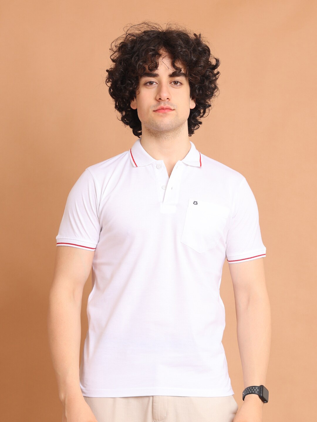

berry blues Polo Collar Cotton T-shirt, White