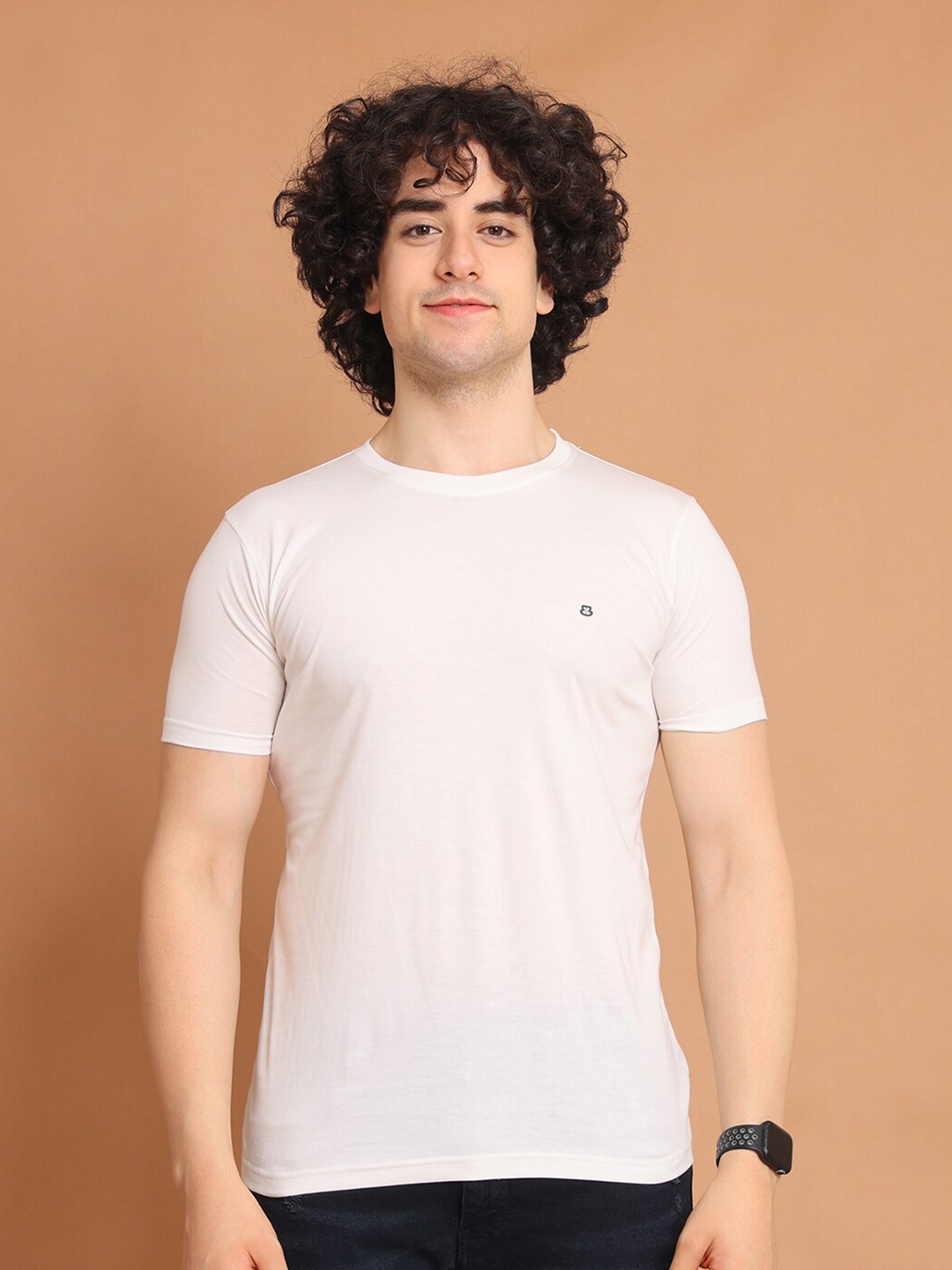 

berry blues Half Sleeve Round Neck Cotton T-shirt, Off white