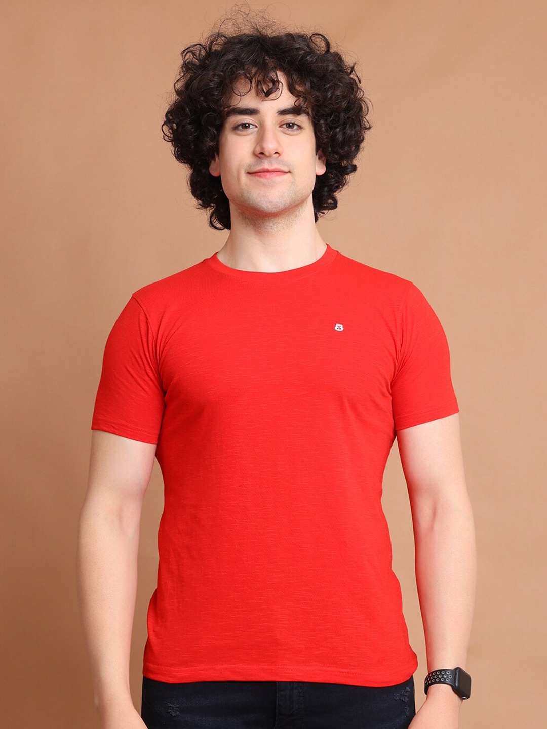 

berry blues Half Sleeve Round Neck Cotton T-shirt, Red