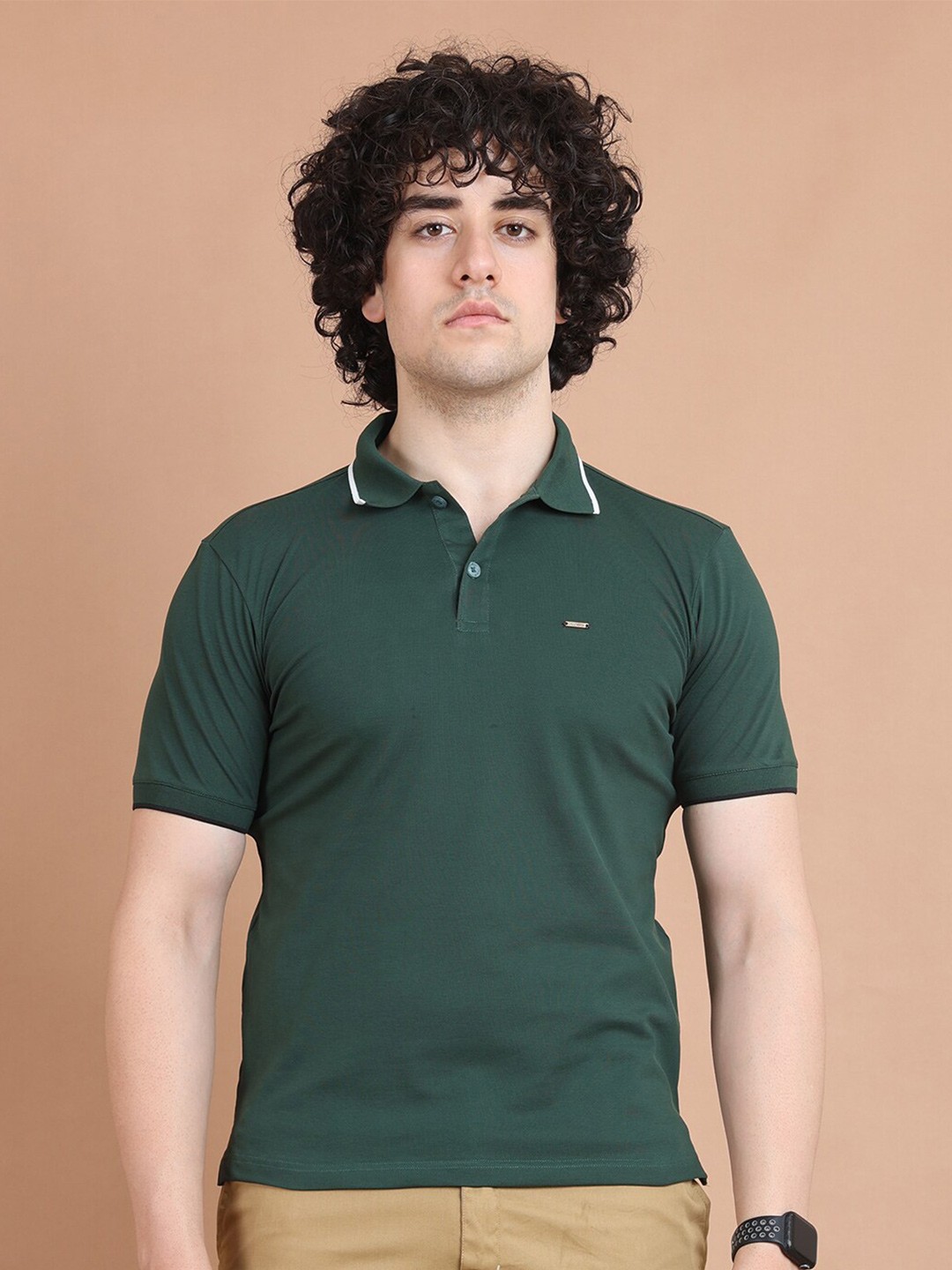 

berry blues Polo Collar Short Sleeves Cotton T-shirt, Olive