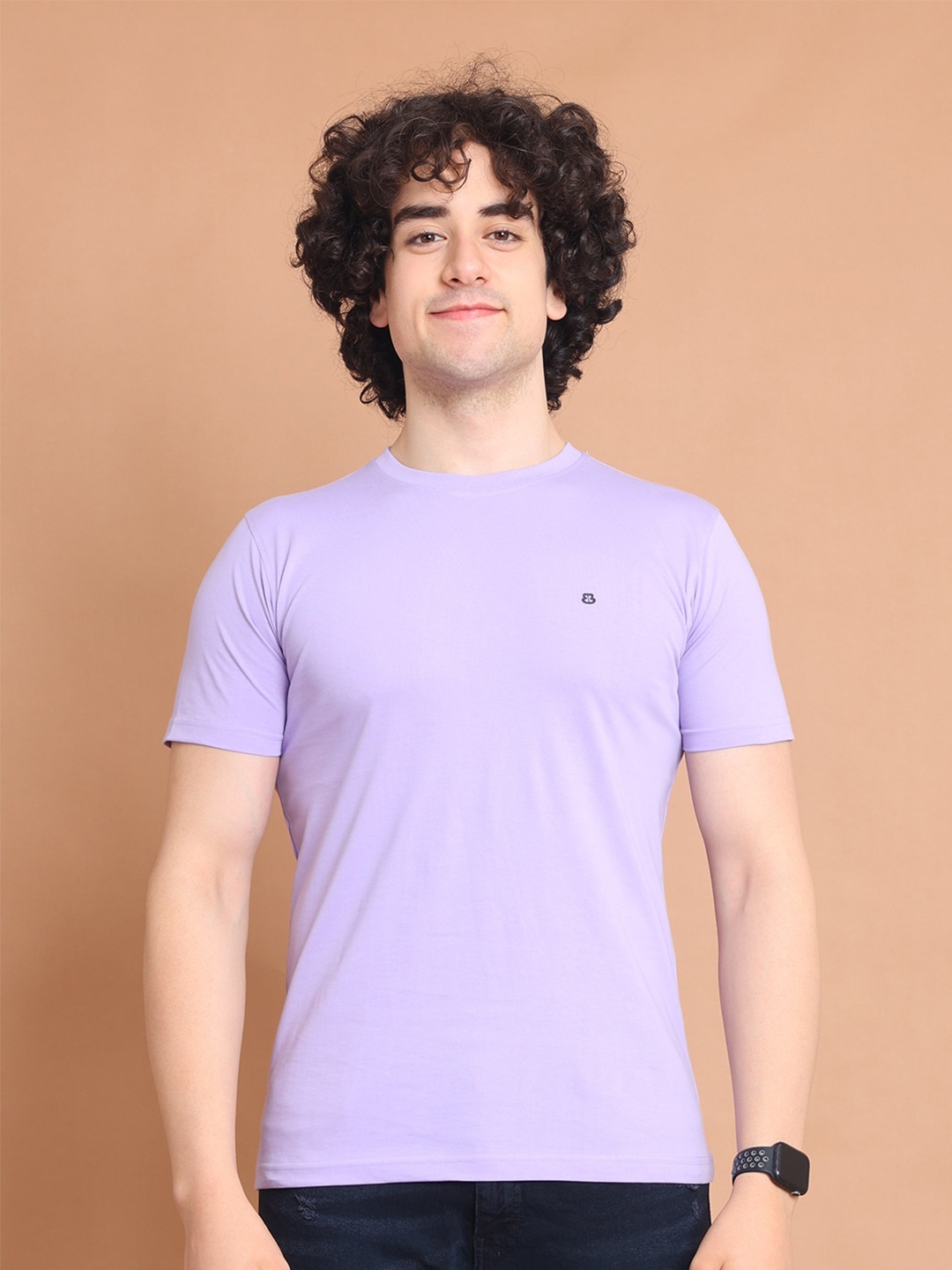 

berry blues Round Neck Cotton T-shirt, Lavender