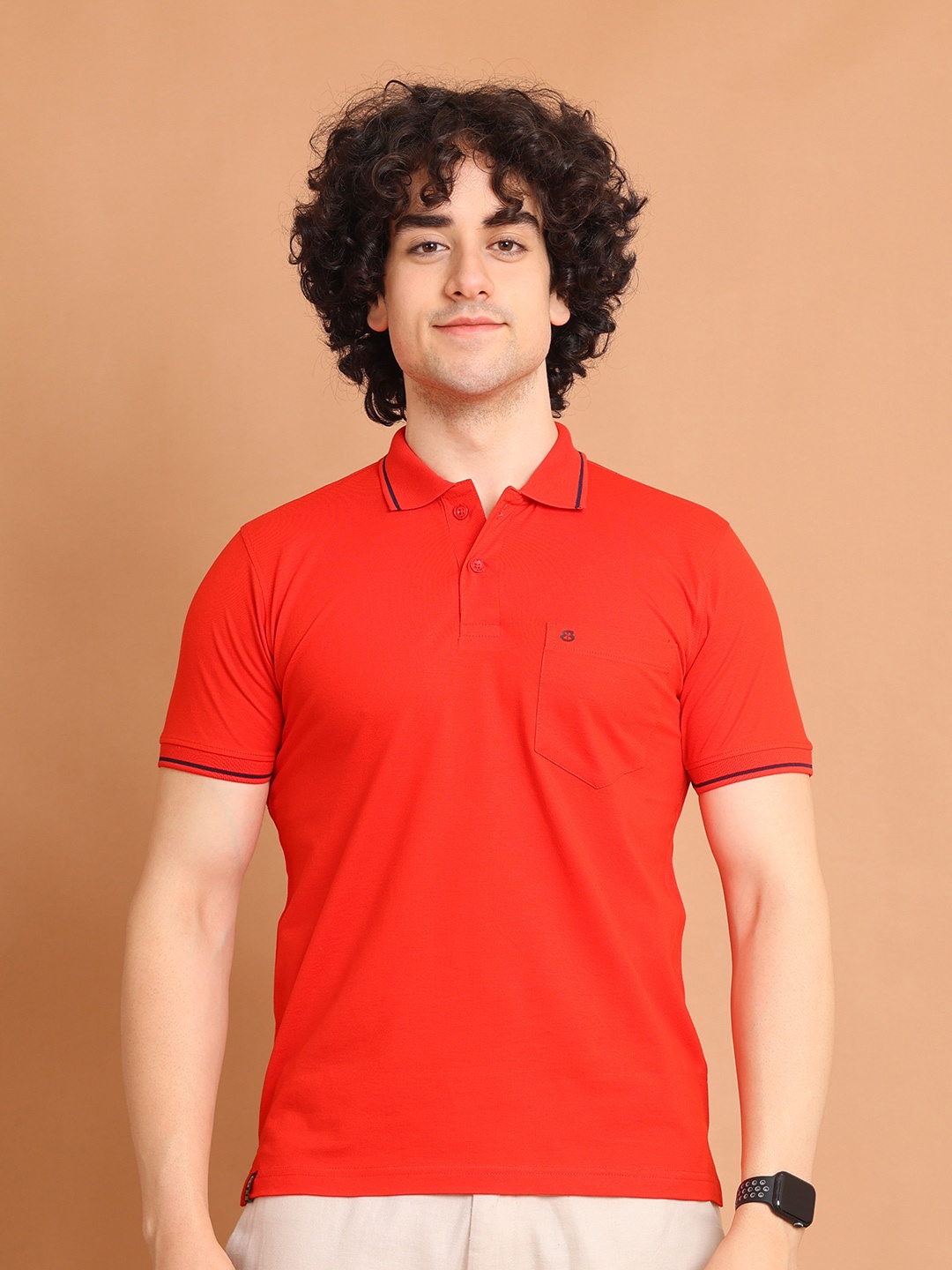 

berry blues Polo Collar Short Sleeves Cotton T-shirt, Red