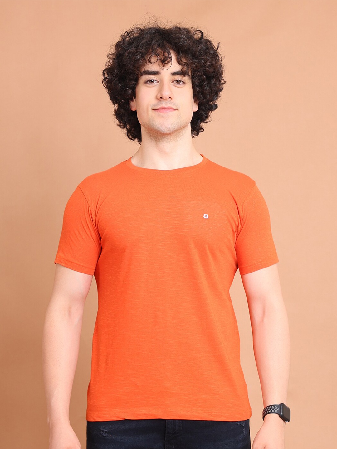 

berry blues Round Neck Short Sleeves Cotton T-shirt, Orange