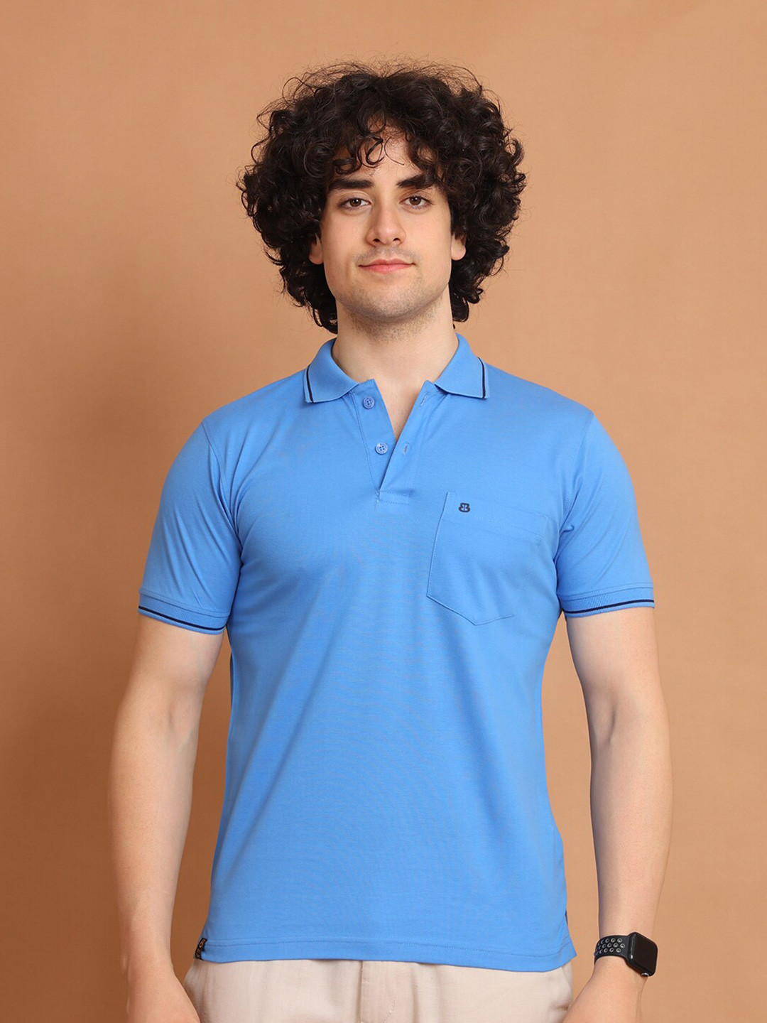 

berry blues Polo Collar Cotton T-shirt, Blue