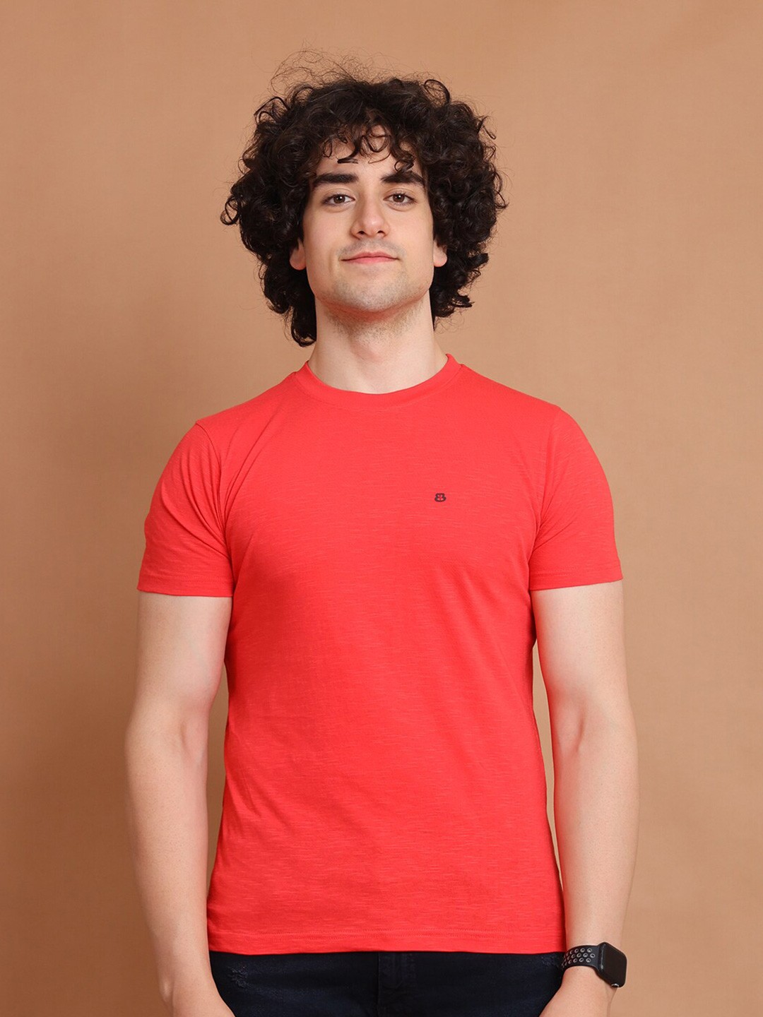 

berry blues Round Neck Cotton T-shirt, Red