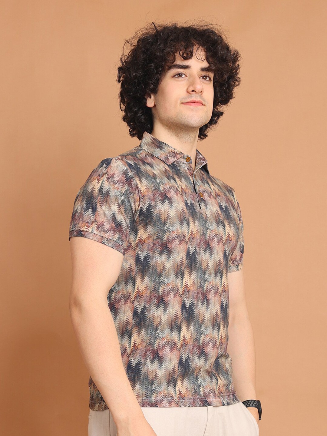 

berry blues Abstract Printed Cotton Polo T-shirt, Brown