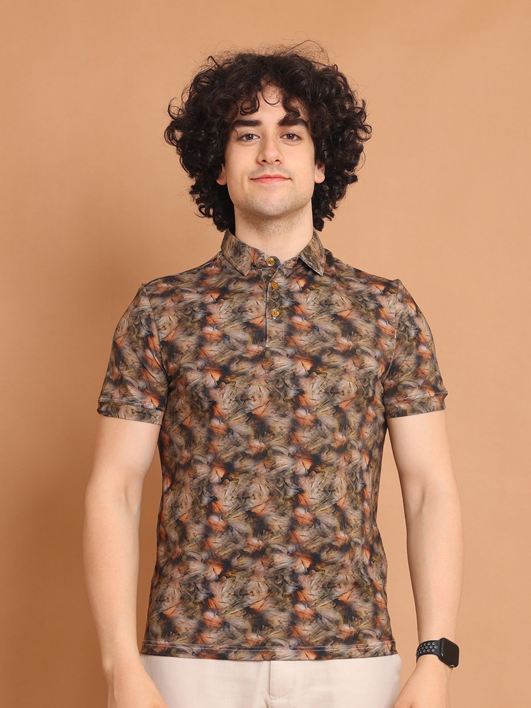 

berry blues Abstract Printed Cotton Polo T-shirt, Khaki