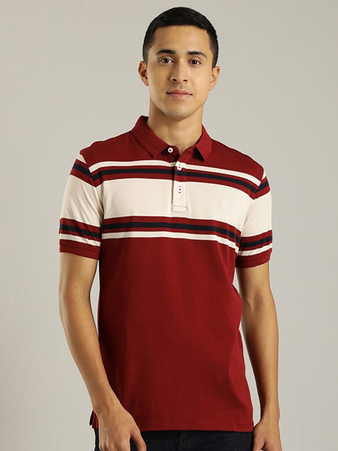 

Indian Terrain Polo Collar Colourblocked Cotton T-shirt, Red