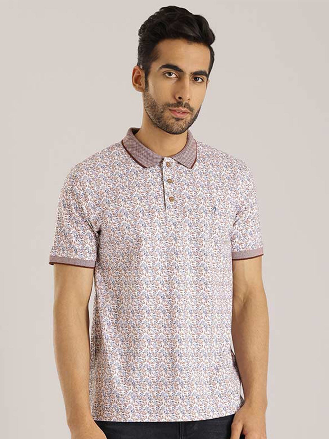 

Indian Terrain Polo Collar Printed Cotton T-shirt, Brown
