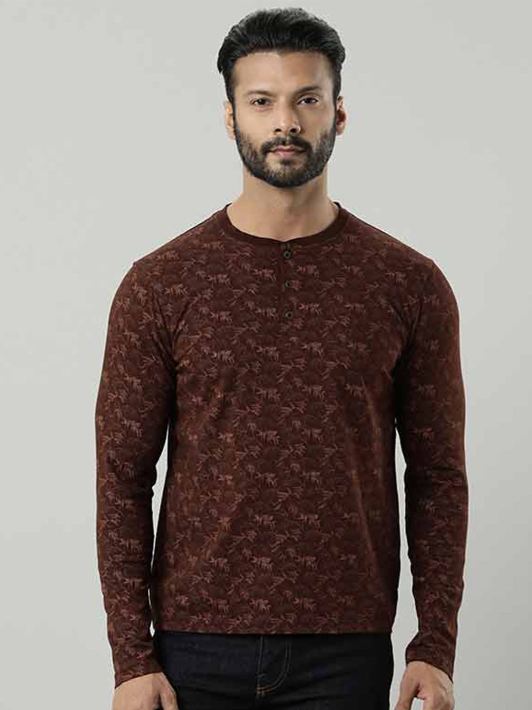 

Indian Terrain Long Sleeves Slim Fit Cotton T-shirt, Red