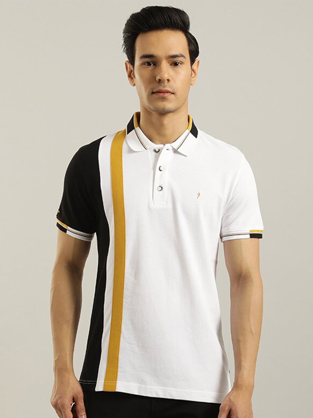 

Indian Terrain Polo Collar Colourblocked Cotton T-shirt, Black