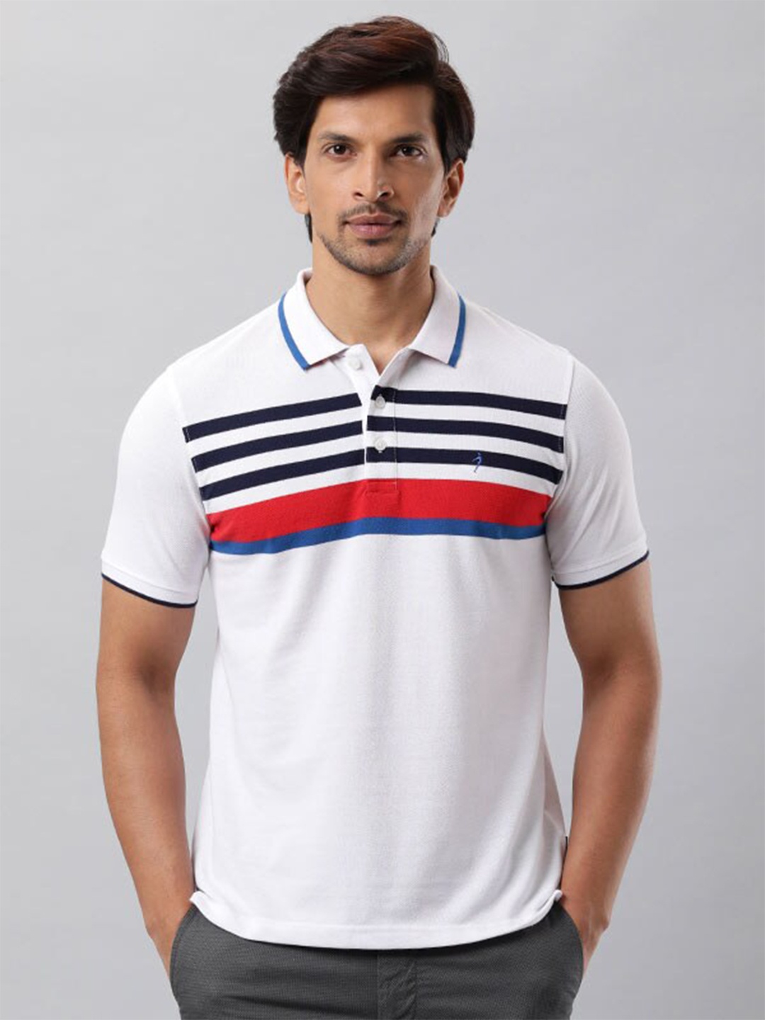 

Indian Terrain Polo Collar Striped Cotton T-shirt, White