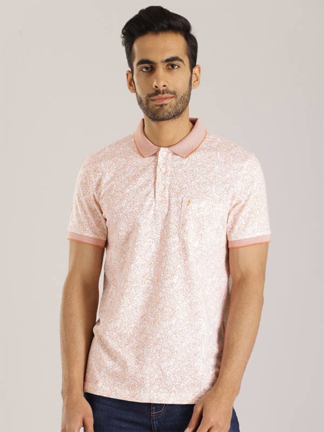 

Indian Terrain Abstract Printed Polo Collar Pure Cotton Slim Fit T-shirt, White