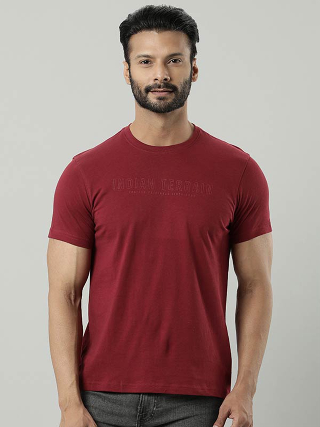 

Indian Terrain Slim Fit Cotton T-shirt, Maroon