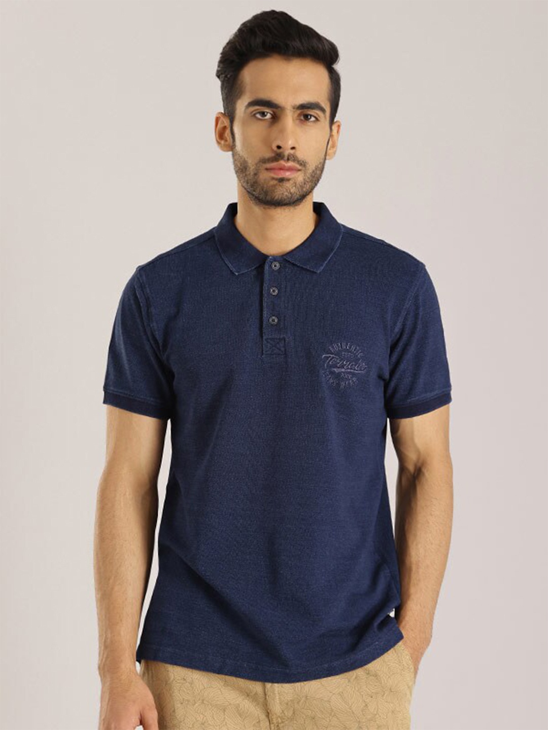 

Indian Terrain Polo Collar Slim Fit Cotton T-shirt, Blue