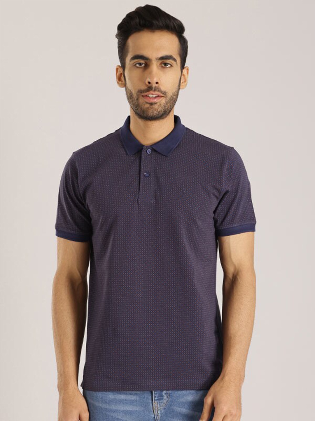 

Indian Terrain Polo Collar Slim Fit Cotton T-shirt, Navy blue