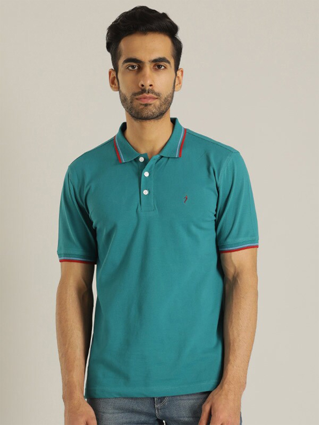 

Indian Terrain Polo Collar Slim Fit Cotton T-shirt, Turquoise blue