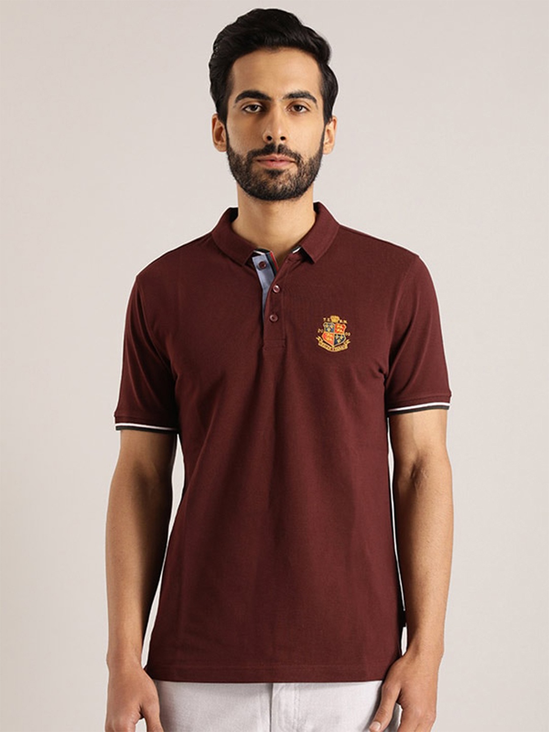 

Indian Terrain Polo Collar Slim Fit Cotton T-shirt, Brown