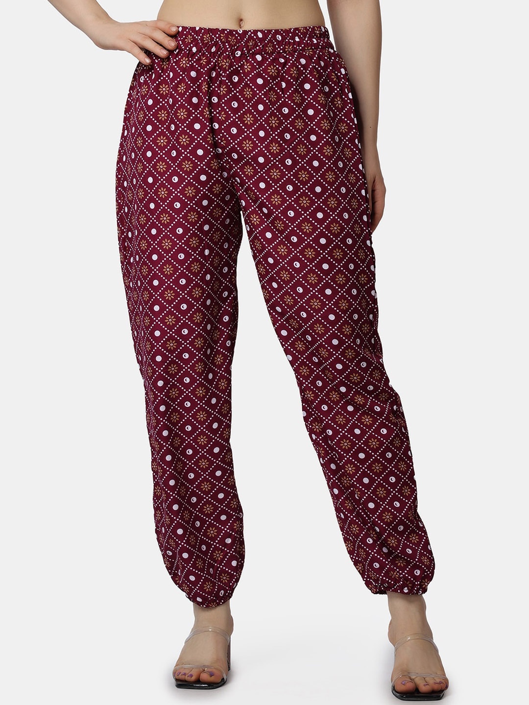 

Popwings Women Geometric Printed Relaxed Loose Fit Easy Wash Joggers, Maroon