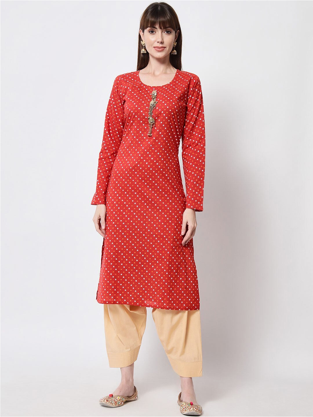 

KALINI Bandhani Printed Pure Cotton Kurta with Salwar, Red